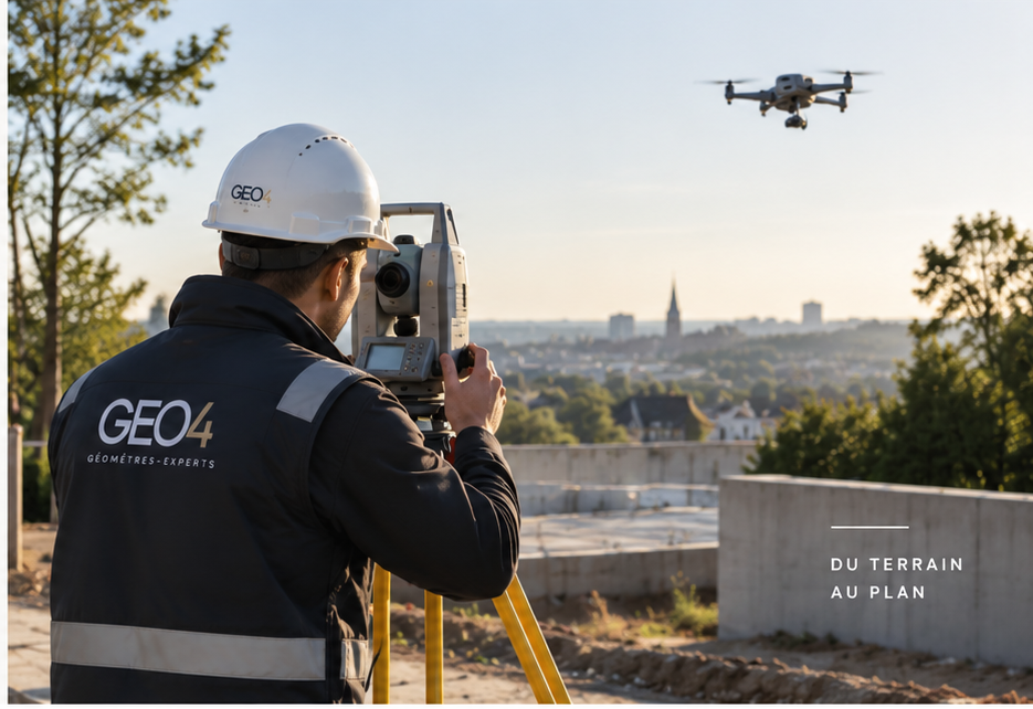 Géomètre GEO4 en mission de mesure sur chantier